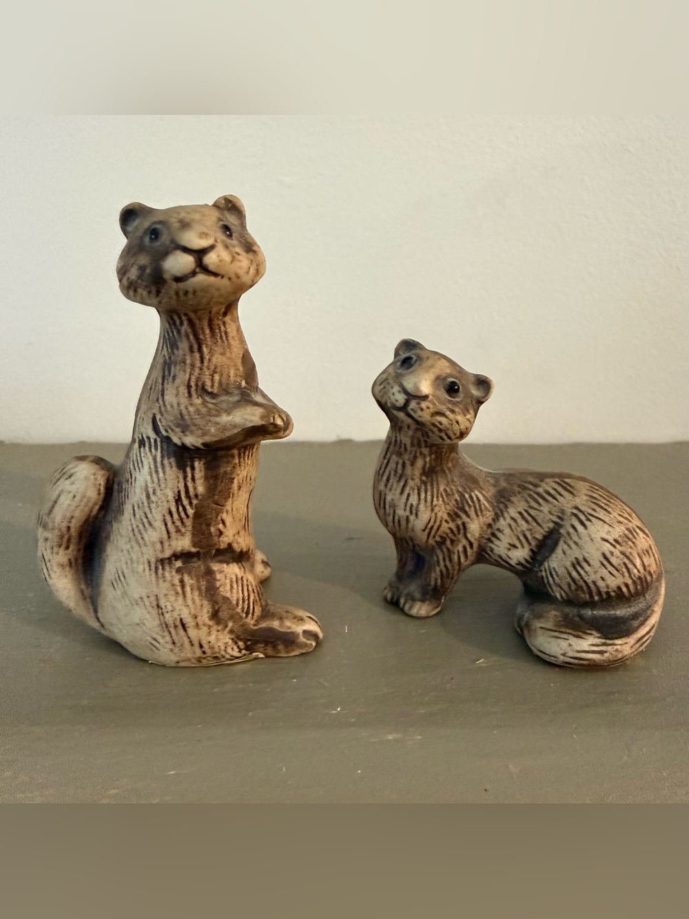 Vintage Otter Set Of 2 Japan Ceramic Pottery Miniatures Cute